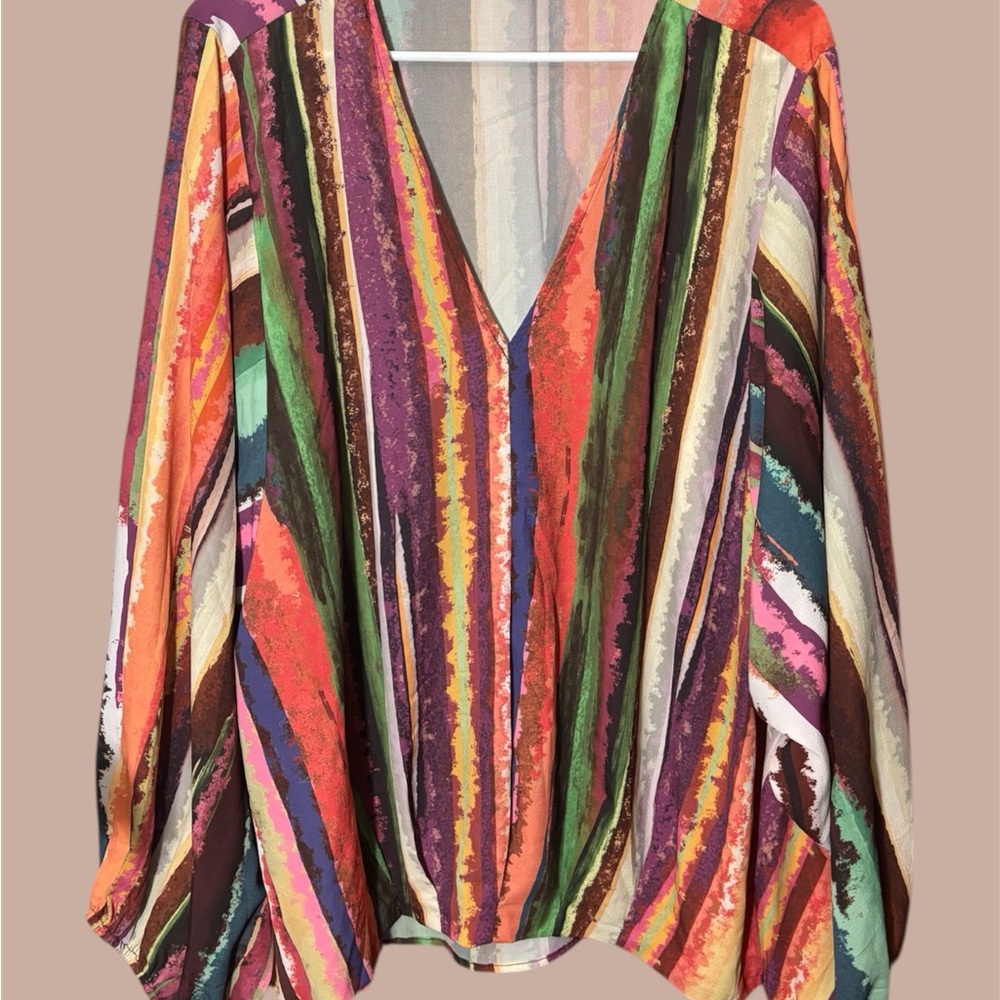Umgee 2XL hi-lo watercolor colorful striped blouse